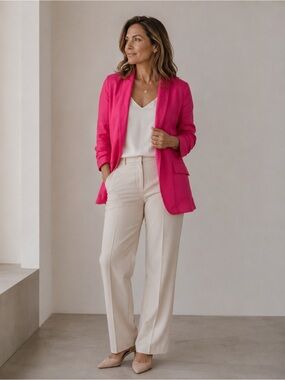 Civico 51 100% Linen Blazer – Open Front Tailored Jacket – Size S - Business